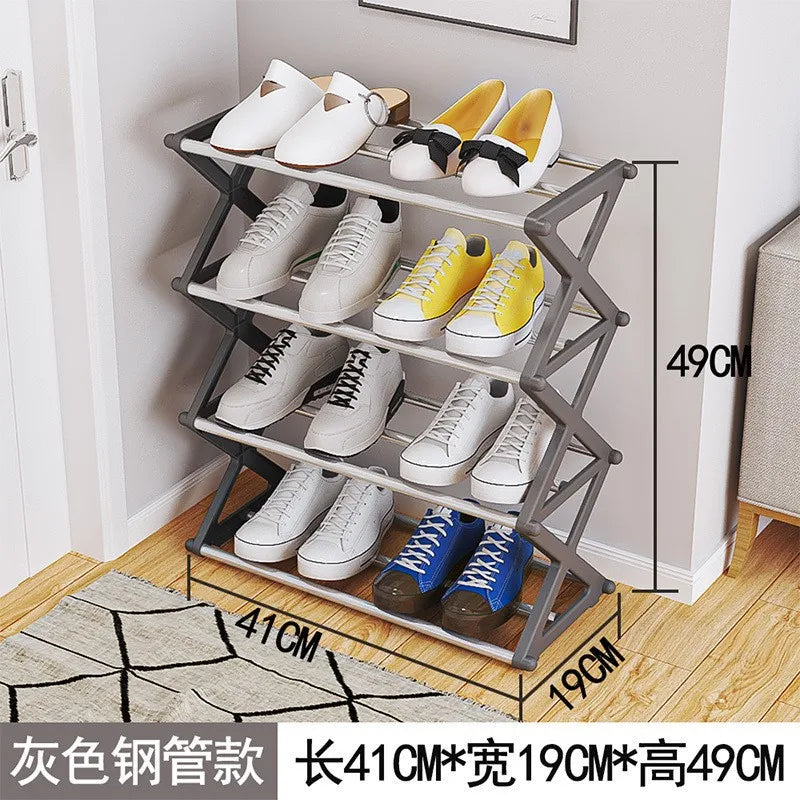 4-Tier X-Type Space Saving Shoe Rack, Solid Color Easy Assembly