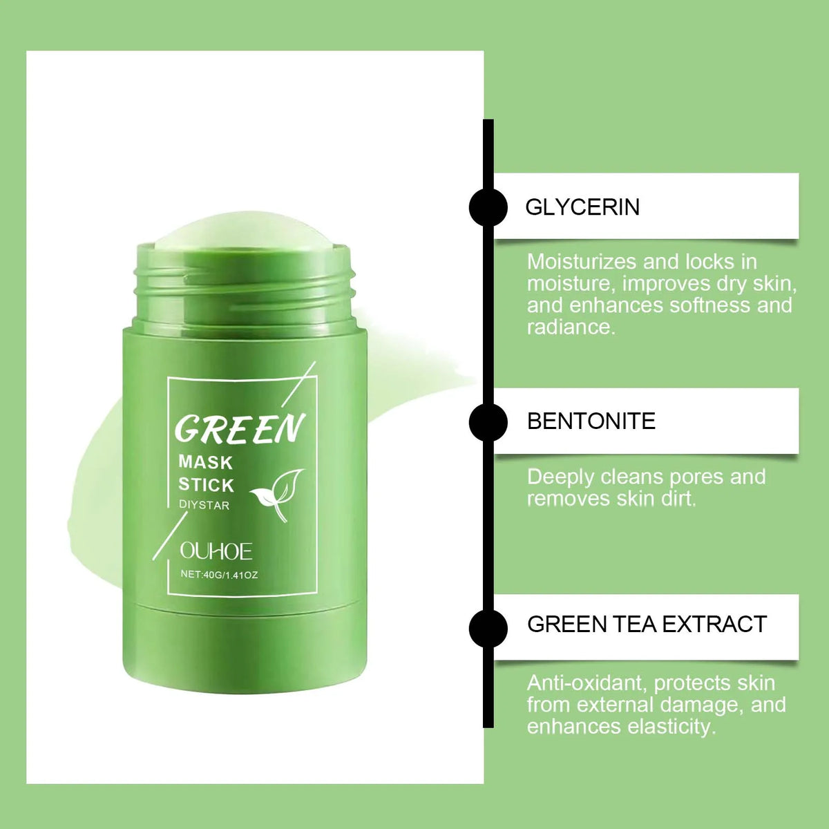 Alaska Volcano & Green Tea Deep Pore Cleansing Mask Stick Blackhead Remover&Oil Control Exfoliating Clay