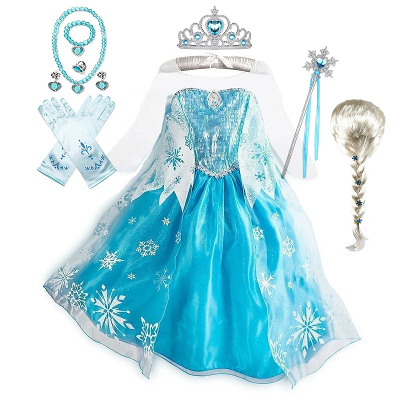 Girls Ice Snow Princess Cosplay Dress with Long Cloak