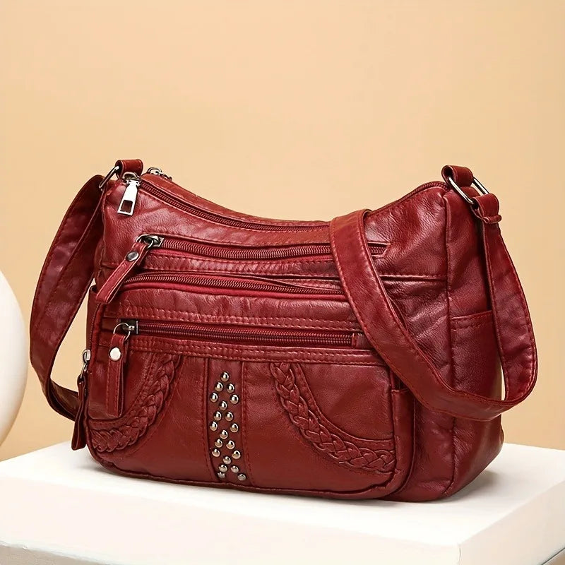 1pcs PU Leather Soft Multi-Pocket Crossbody Bag Large Capacity Minimalist Casual Shoulder Fashionable shoulder bag