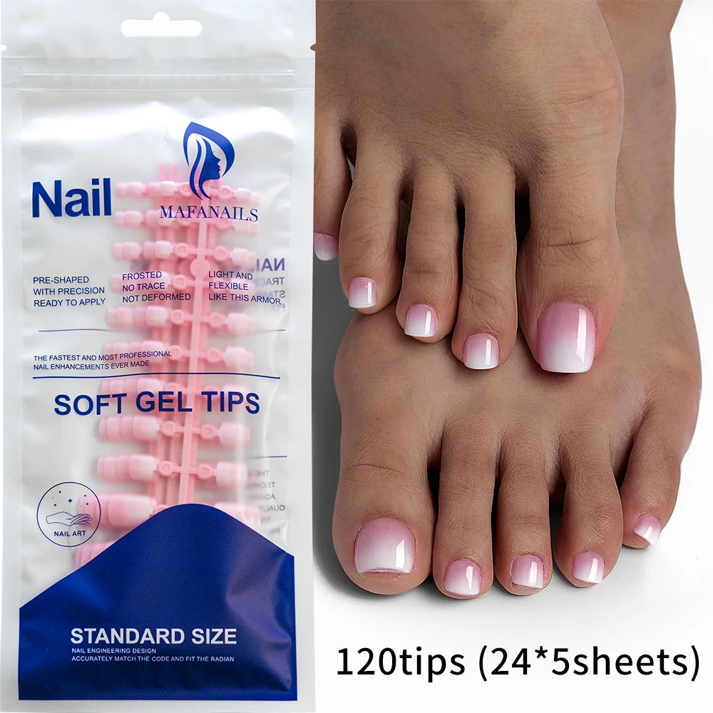 24/120pcs White French Short Square Press On Toenails Nude Pink Glossy Soft Gel False Toe Nails Summer Acrylic Fake Toe NailTips