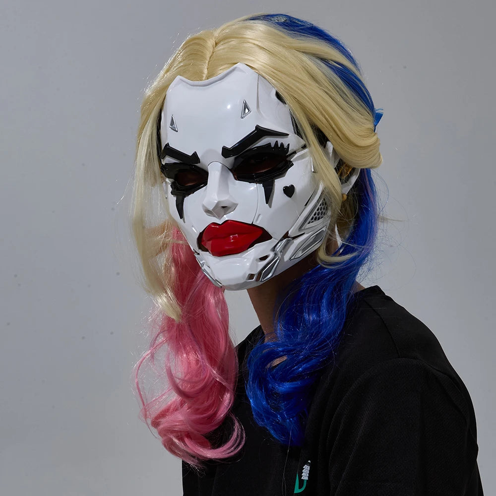 Three-Tone Gradient Cosplay Wig with Cyberpunk Mask