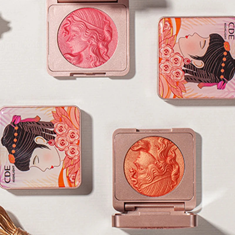 Three Dimensional Relief Young Girl Shiny Orange Gold Blush Natural Tender Delicate Hold Makeup Low Saturation Rose Pink Blusher