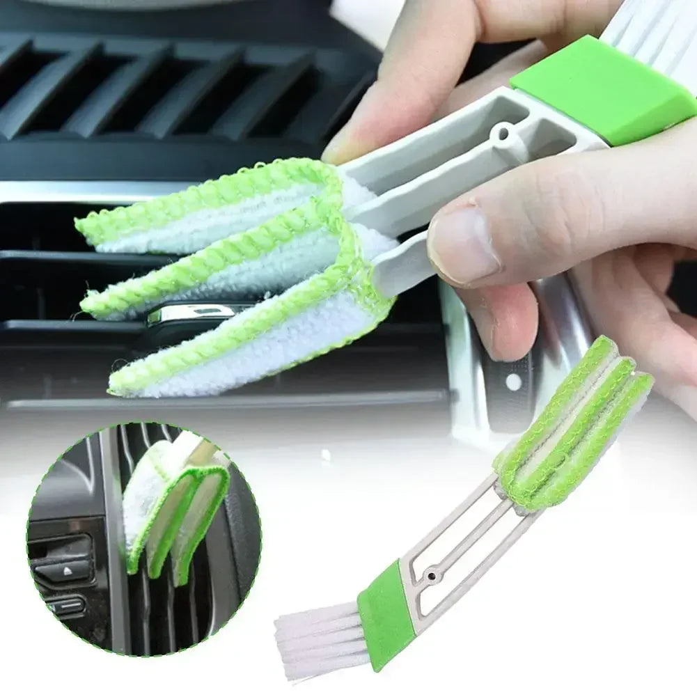 Multifunctional Car Air Vent Cleaner Mini Dual Head Microfiber Brush Air Vent Duster Cleaning Brush with Removable Cloth Cover