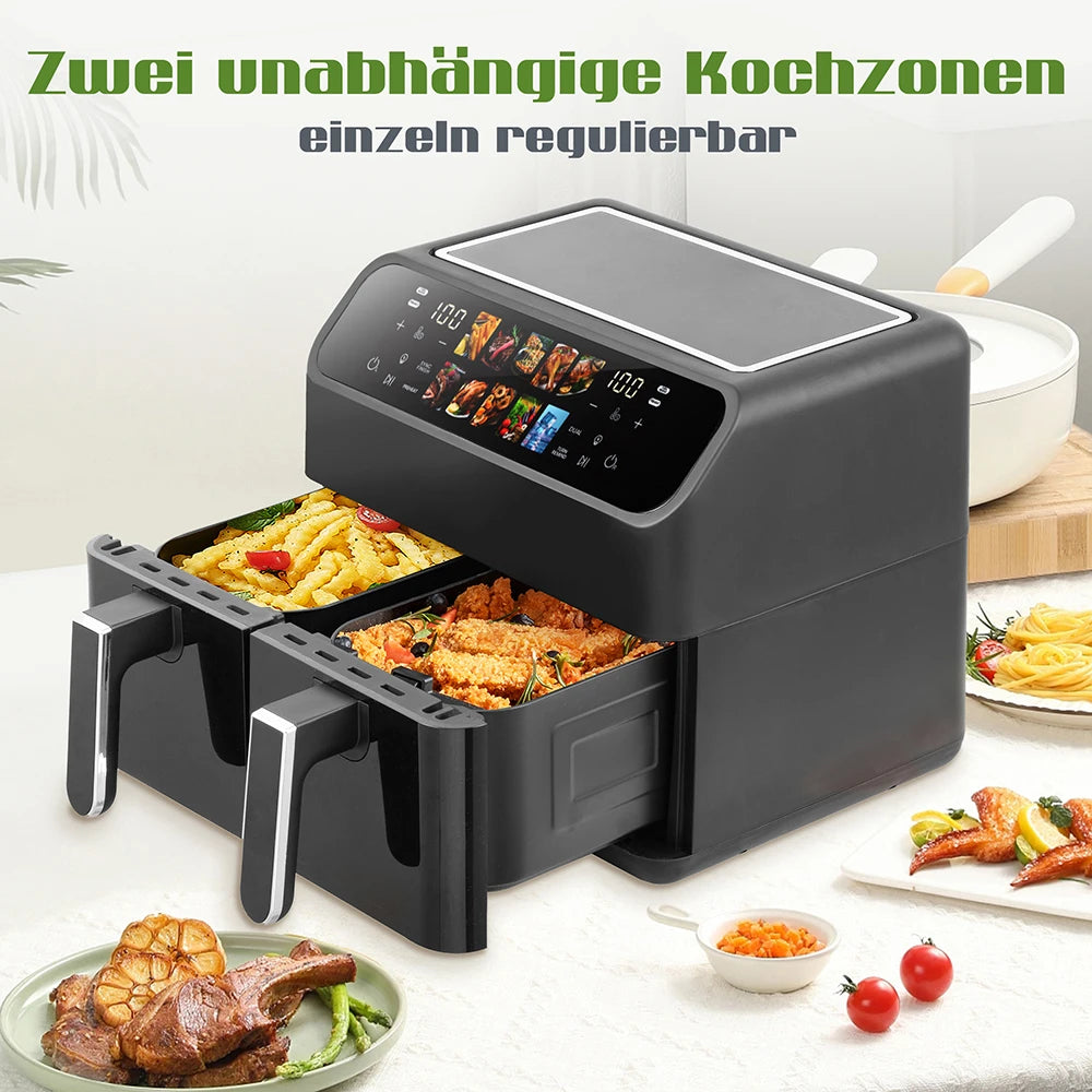 Sinaopus Hot Air Fryers 9L Dual Basket – Oilless Cooker with LED Touch Control & Visible Window, Family Smart Air Fryer Oven Machine, Large Capacity for Home Use