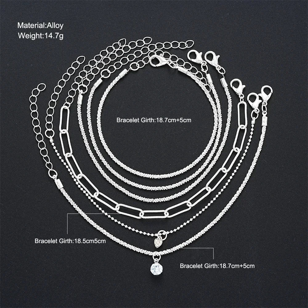 6Pcs 925 Sterling Silver Rhinestone Bracelets for Women Girls Luxury Korean Sparkling Starry Sky Charm Bracelets Party Jewelry