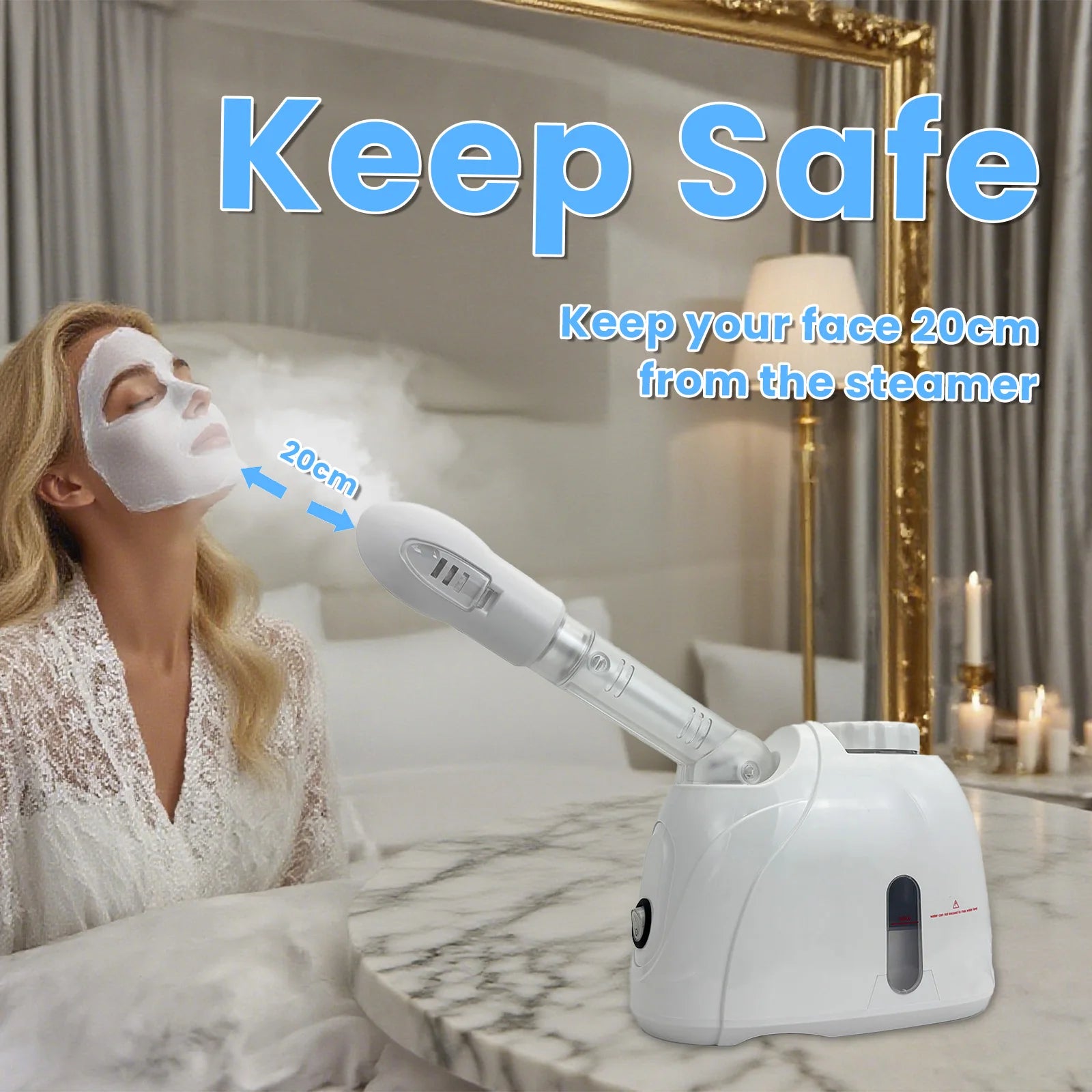 360° Rotatable Warm Mist Facial Steamer 100ml Water Tank Hot Steam Vaporizer Adjustable Spray Pipe Home Salon Spa Deep Pore Moisturizing Skin Care Machine