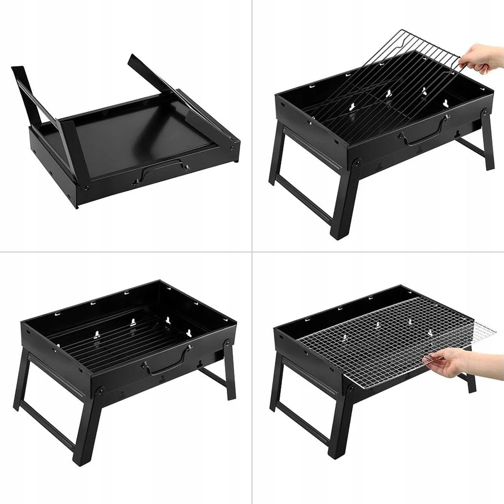 Portable Charcoal BBQ Grill Folding Suitcase Design Garden Camping Barbecue with Reinforced Cast Iron