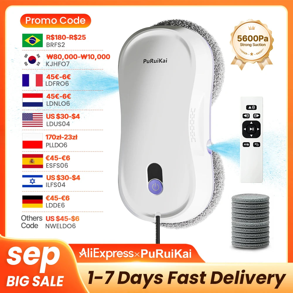 PuRuiKai  Window Cleaning Robot Automatic with Auto Dual Spray 5600Pa