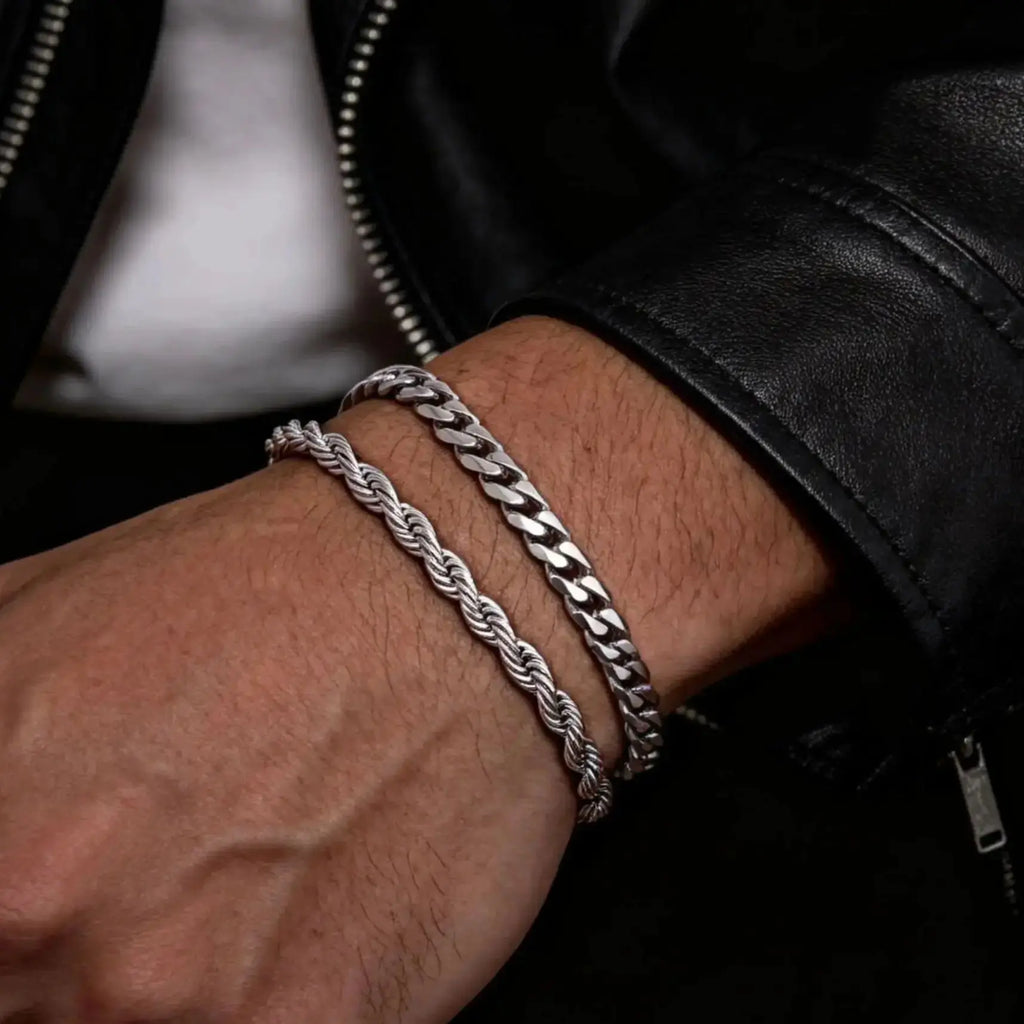 2pcs Men's Chain Bracelets,Stainless Steel Silver Gold Black Color
