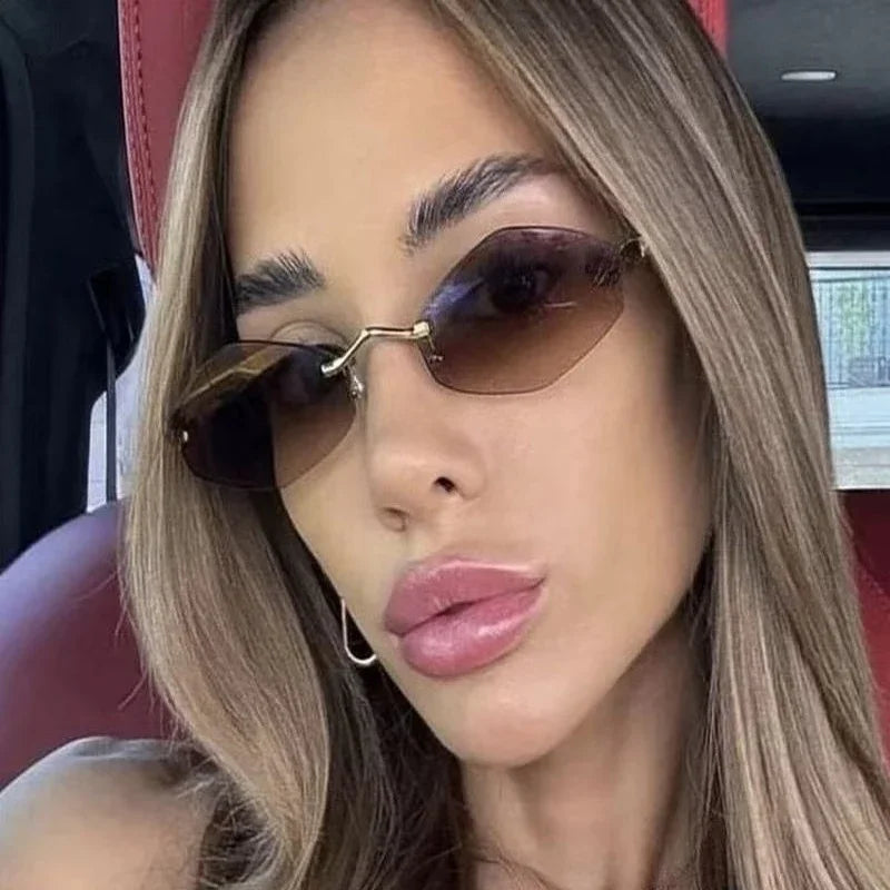 Rimless Diamond Shape Women Sunglasses 2026 Vintage New in Sunglasses Trendy Girls Sun Glasses Очки Солнечные Женские