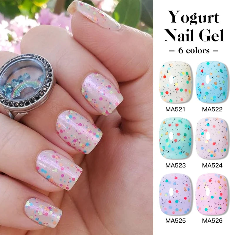 MEET ACROSS 7ml Yogurt Gel Nail Polish Cake Candy Color Sequins