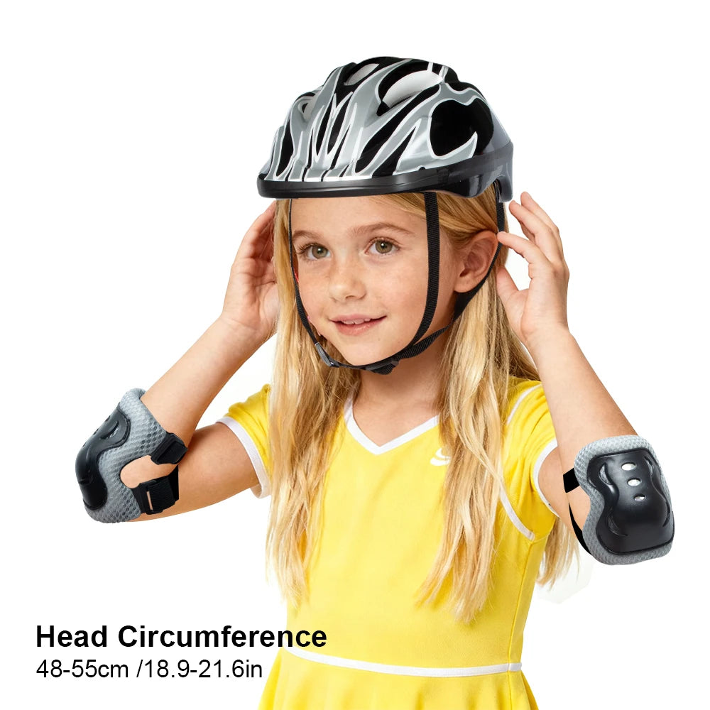 3-in-1 Safety Kit: Adjustable Bike Helmet + Knee/Elbow Pads + Wrist Guards for Active Girls Boys Age 3-10 Outdoor Play