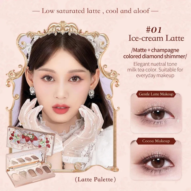 Flower Knows Strawberry Rococo Eyeshadow Pressed Glitter 5 Color Eye Shadow Creamy Texture Natural Bronze Cosmetic Eye Shadows