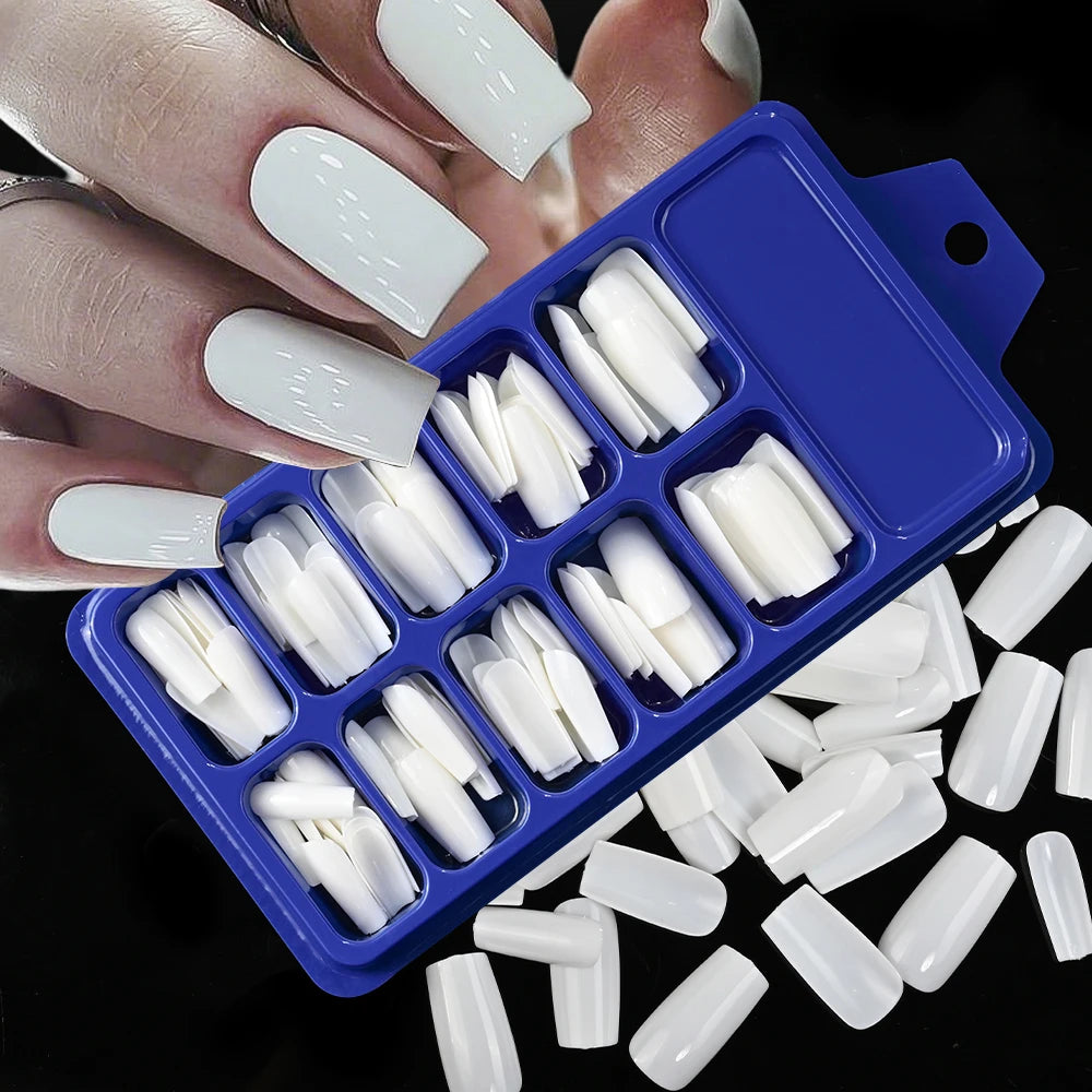 120/100Pcs Almond Fake Nails Extension Wearable Full Cover False Nail Solid Color Mid-length Stiletto/Square Press on Nails