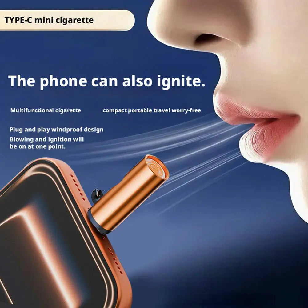 Flameless Type-C Cigarette Lighter Windproof No Need Charging Portable USB-C Lighter Fast Ignition Safe Blowing Air Lighter