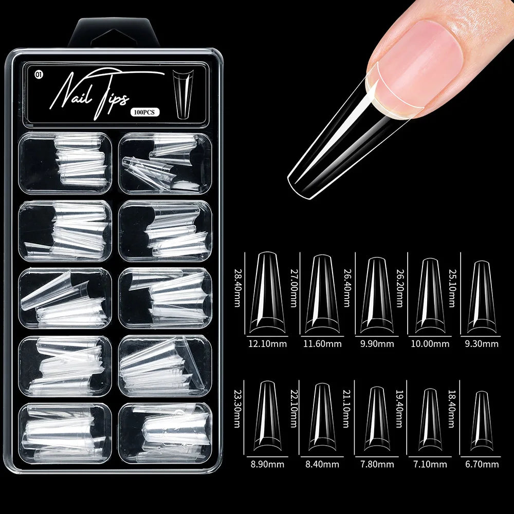 100pcs/box 10 types Fake Nail Tips Coffin Press on Nail Clear Full Cover