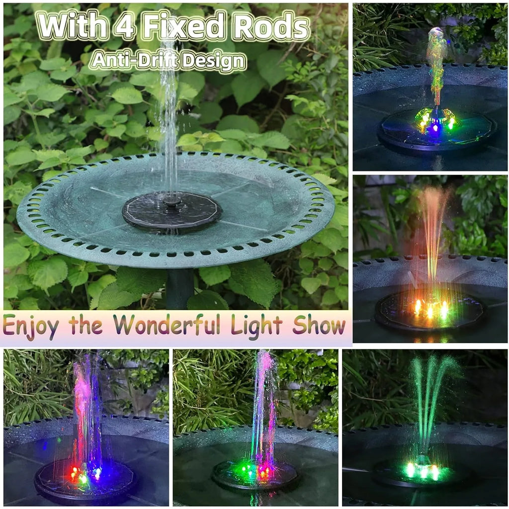 Solar Fountain Pump with LED Lights 8 Nozzles for Garden Pond Bird Bath Outdoor Decor