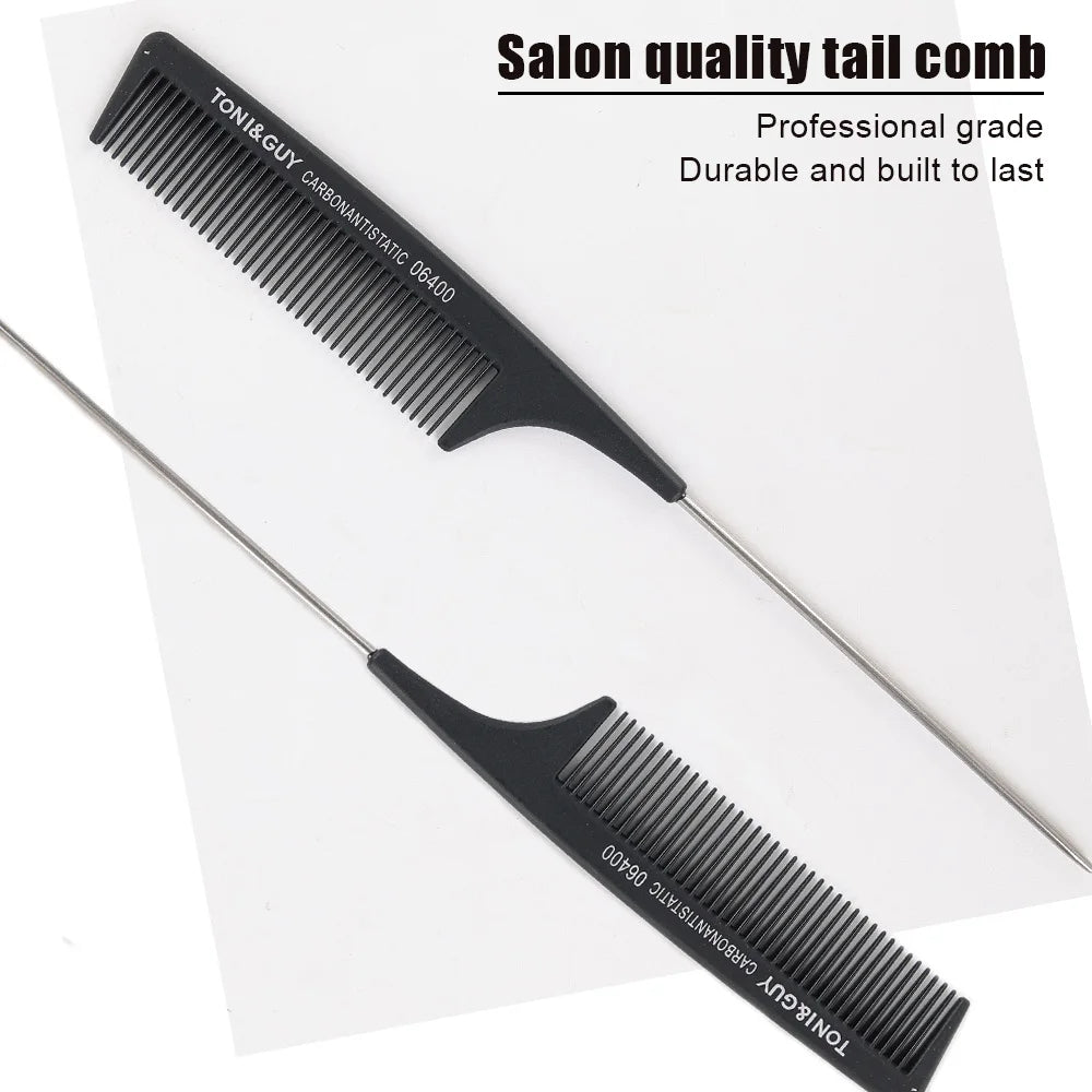 Fiber Heat Resistant Teasing Combs with Stainless Steel Pintail Hair Styling Tools