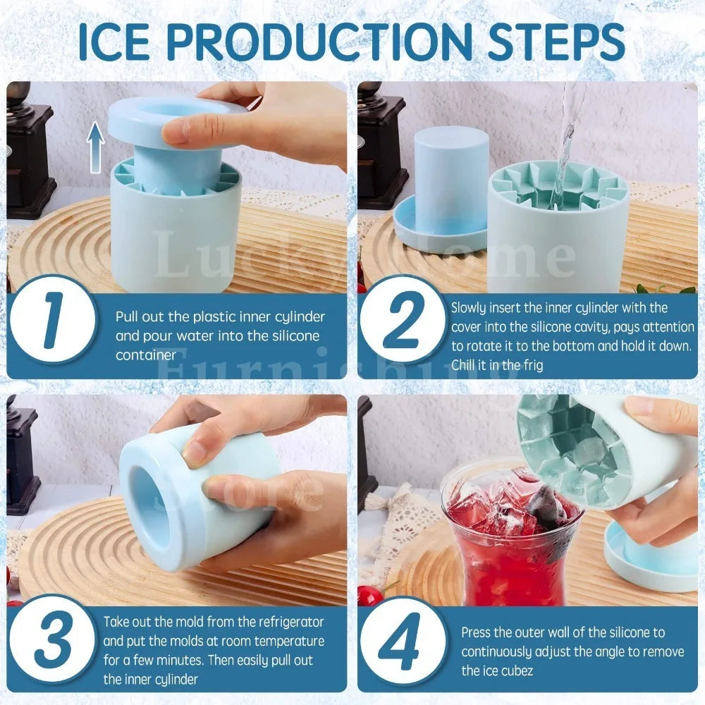 2-in-1 2/1pcs Ice Bucket & Maker, Round Silicone Mold with Quick Freeze Tray