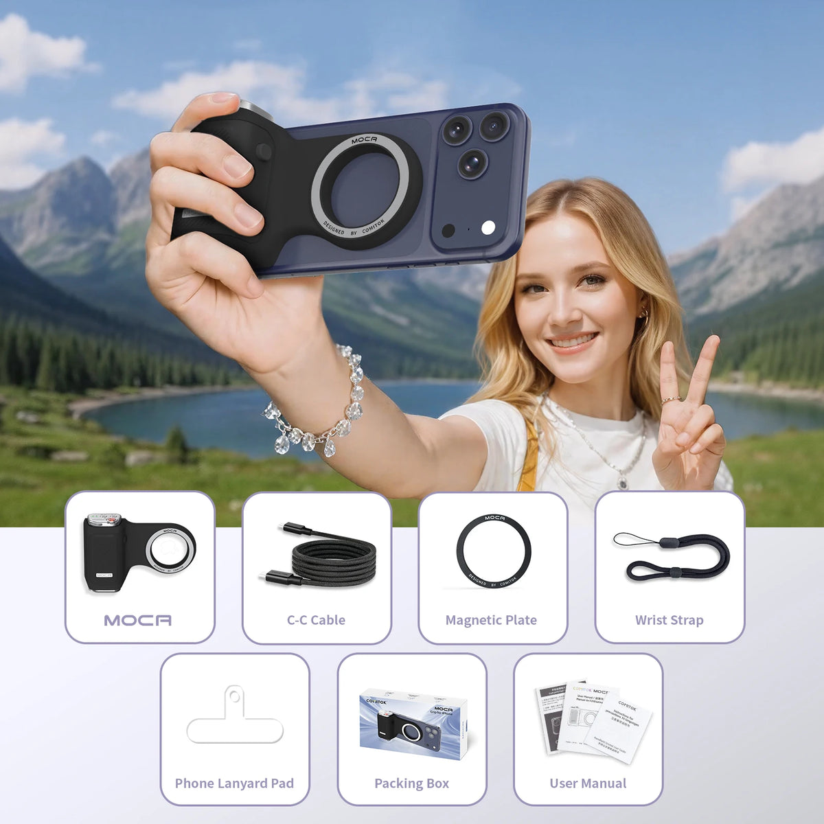 COMITOK Magnetic Phone Grip with Remote Control Portable Shooting Handle for iPhone