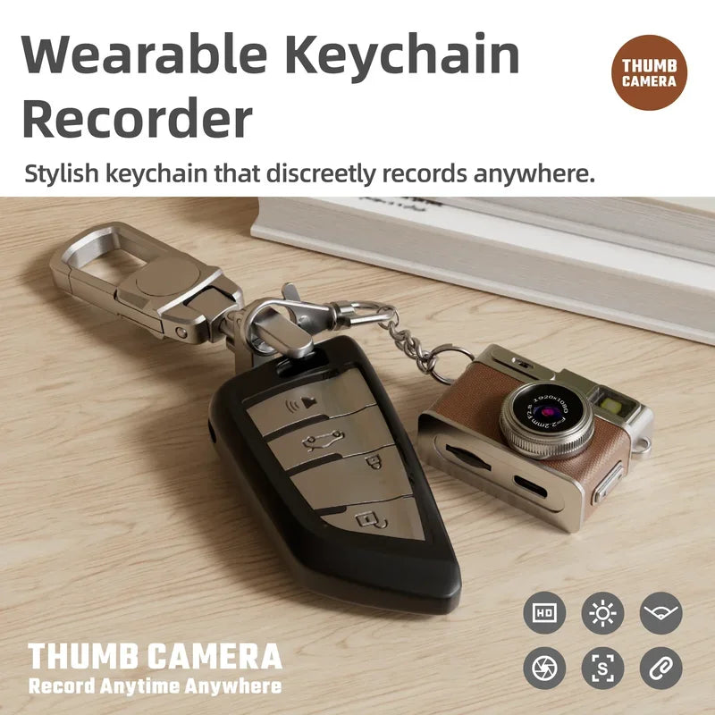 1080P HD Retro Mini Camera Thumb Camera Wearable Portable Mini Keychain Camera for Outdoor Travel Photography VLOG