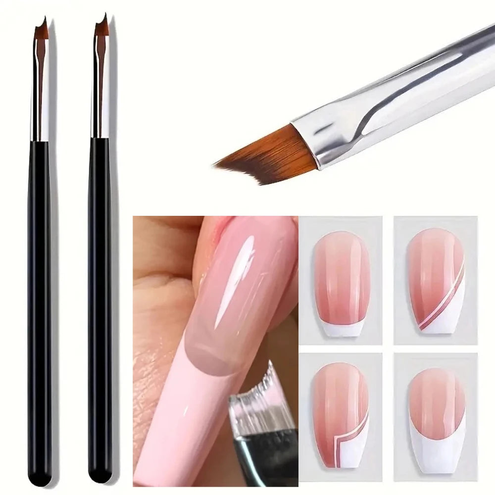 1Pc French Tip Oblique Nail Brush Black Handle Half Moon Shape UV Gel Nail Painting Drawing Pen French Curved Manicure Art Brush