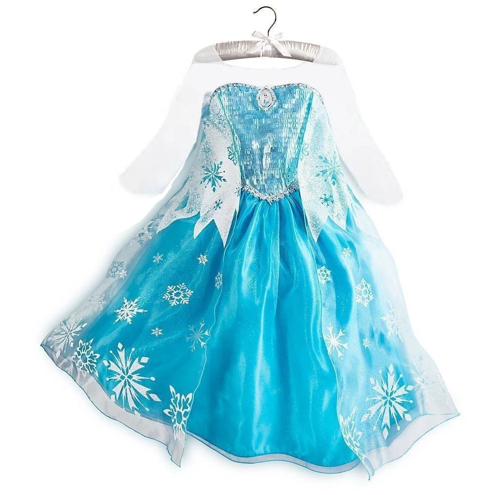 Girls Ice Snow Princess Cosplay Dress with Long Cloak