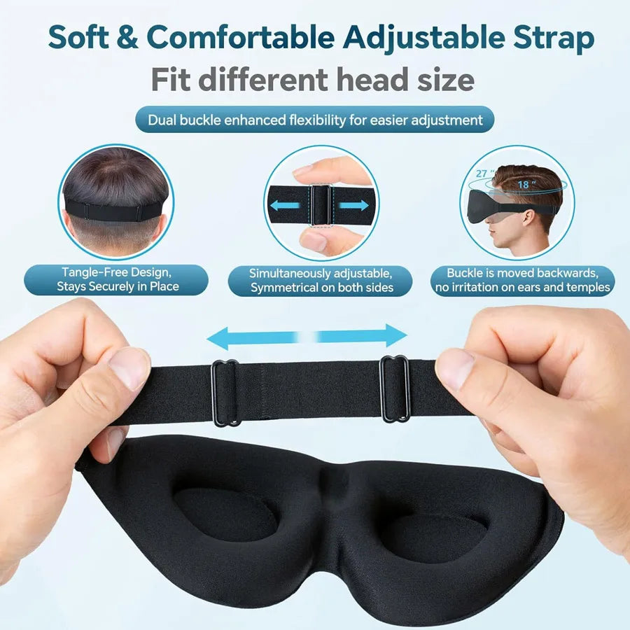 Unisex 3D Contoured Sleep Mask, Groove Molded Design Memory Foam Light Blocking Eyemask, Soft Comfortable for Travel Yoga Nap