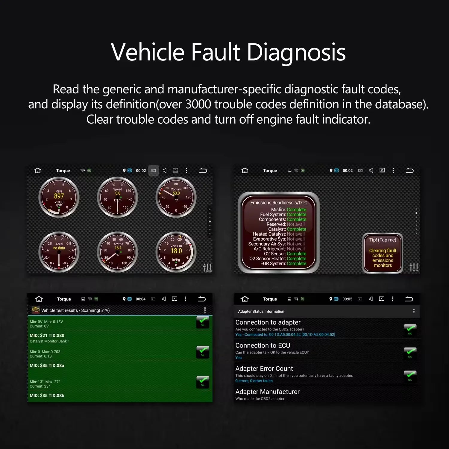 OBD2 Scanner Adapter BT, Wireless Diagnostic Code Reader OBD II Scan Tool Reset & Clear Check Car Engine Light