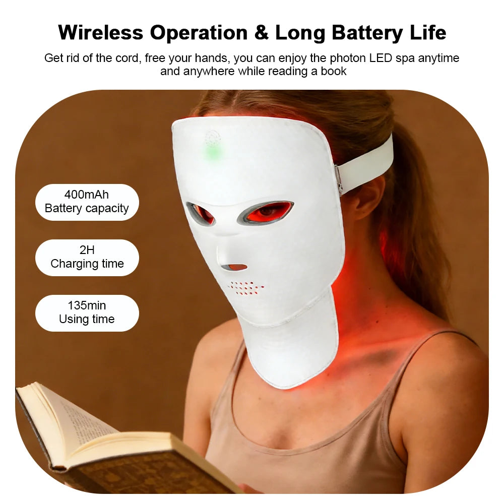 Wireless 7 Color Photon Face Neck Mask Red Light Anti Wrinkle