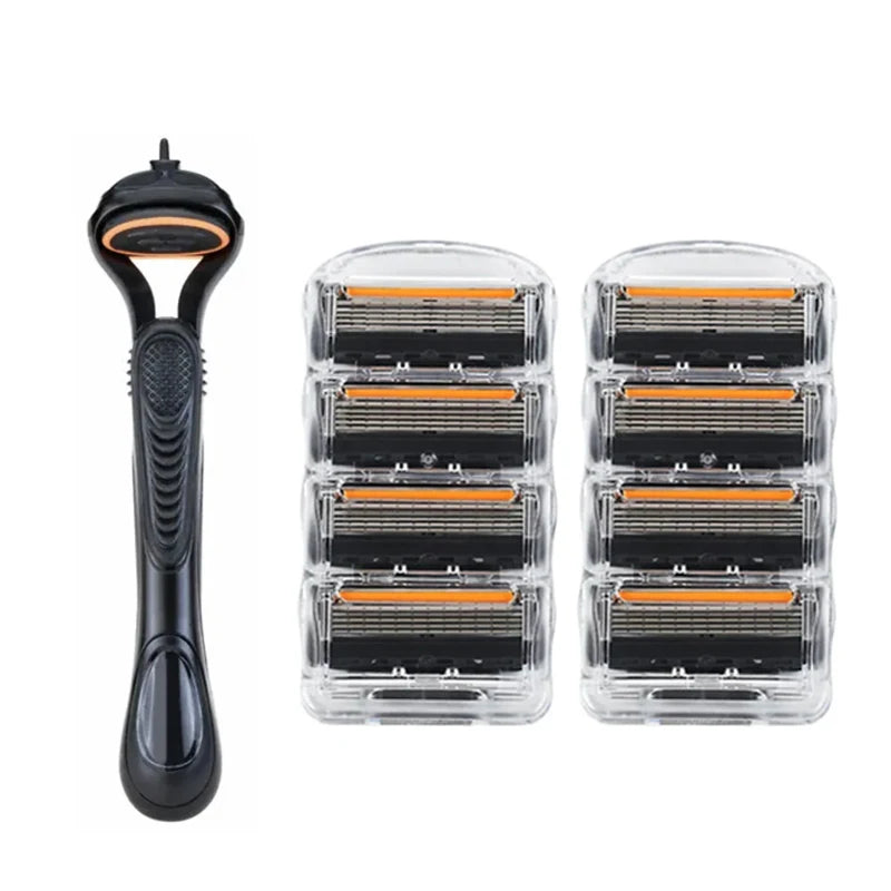 Retro Stainless Steel Manual Shaver with 5-Layer Razor Blade Reusable Wet Shaving Scratch Resistant Hair Removal Tool