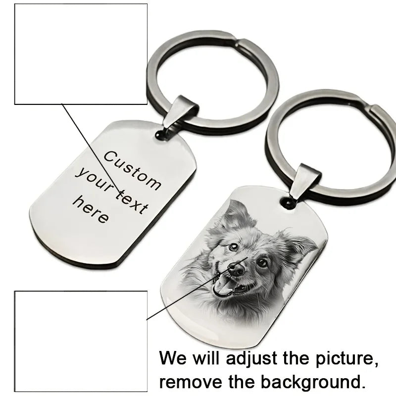 Personalized Photo Keychain, Custom-Engraved Stainless Steel Dog Tag, Perfect Commemorative Gift for Dog and Cat Lovers, Ideal Gift for Birthdays and Christmas