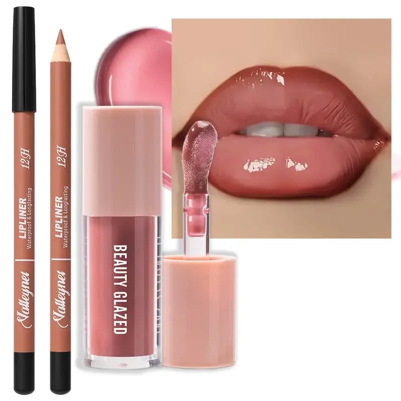 2pcs Waterproof Long-Lasting Matte Lip Makeup Set - Lip Liner & Glaze Combo with Pencil Texture