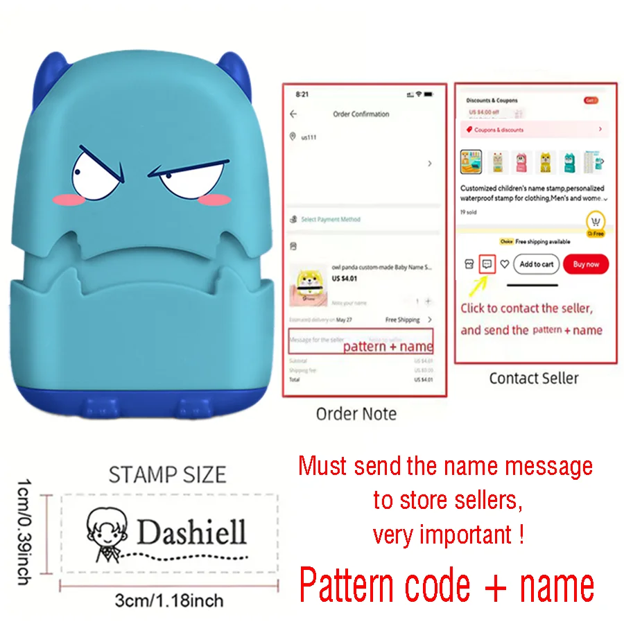 Customized children's name stamp,personalized waterproof stamp for clothing,Men's and women's personalized ink pad stamps
