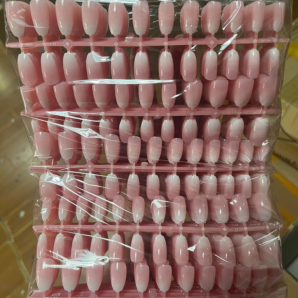 120Pcs Glossy Medium Coffin Press On Nails Pink Gradient French Fake Nails Acrylic Full Cover Ballerina False Nails For Women