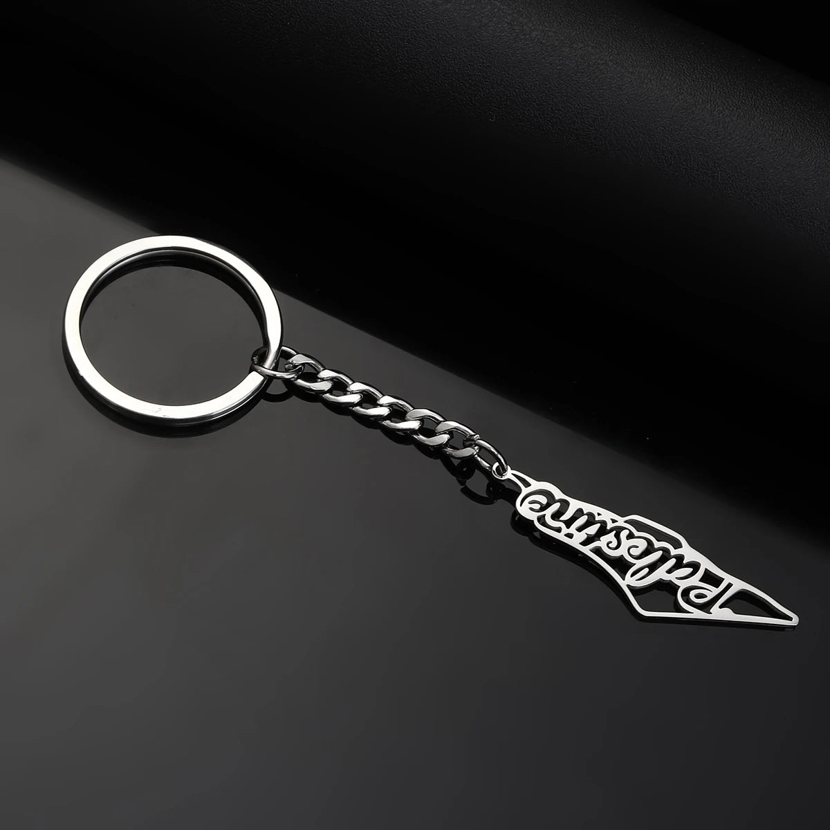 Stainless Steel Palestine in Arabic Map With Flag Keychain Jewelry