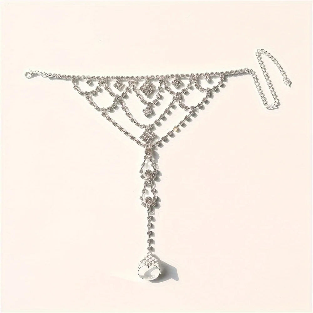 Summer Luxurious Beach Bridal Anklet Sexy 1pcs Rhinestone Anklet for Women Toe Ring Foot Chain Accessories Valentine's Day Gift