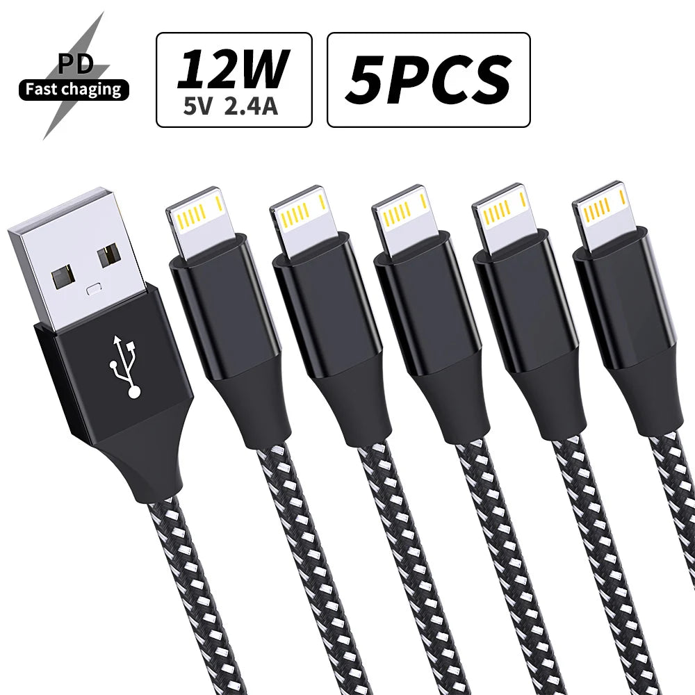 5Packs USB To Lightning Cable For IPhone, Fast Charging Cable Data