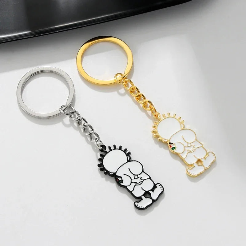 Stainless Steel Handala Boy Keychain Geometric Pendant Key Ring Holder Backpack Charm Jewelry for Women Men
