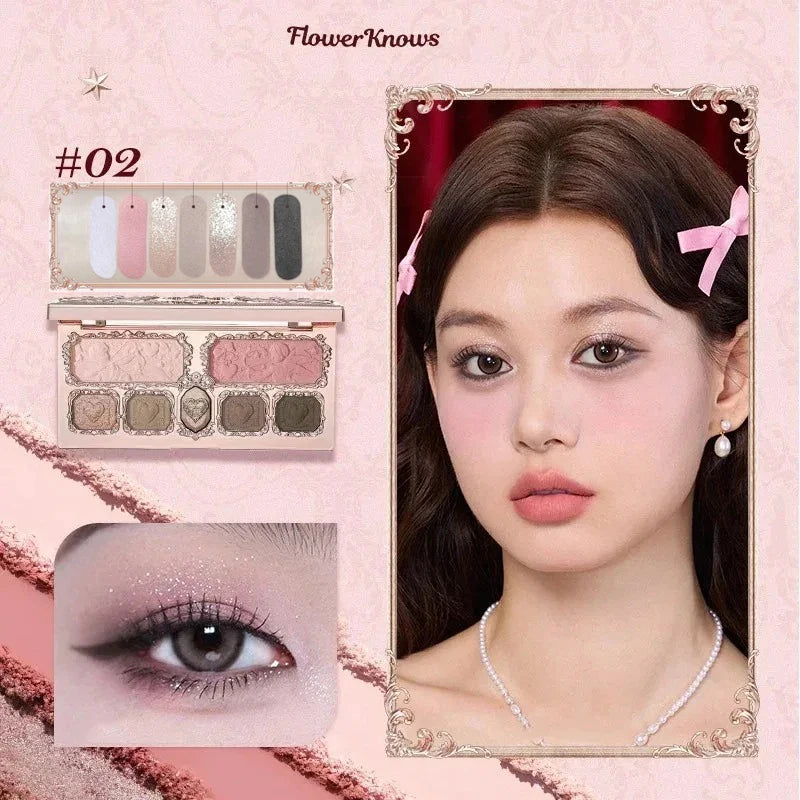 Flower Knows Strawberry Rococo Eyeshadow Pressed Glitter 5 Color Eye Shadow Creamy Texture Natural Bronze Cosmetic Eye Shadows