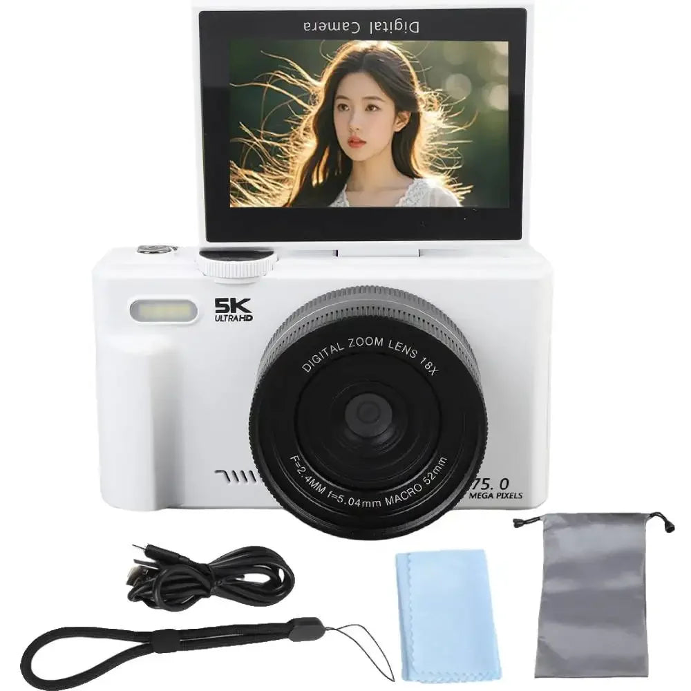 75MP Digital Camera 180° Flip Screen For Photography 5K 18X Digital Zoom