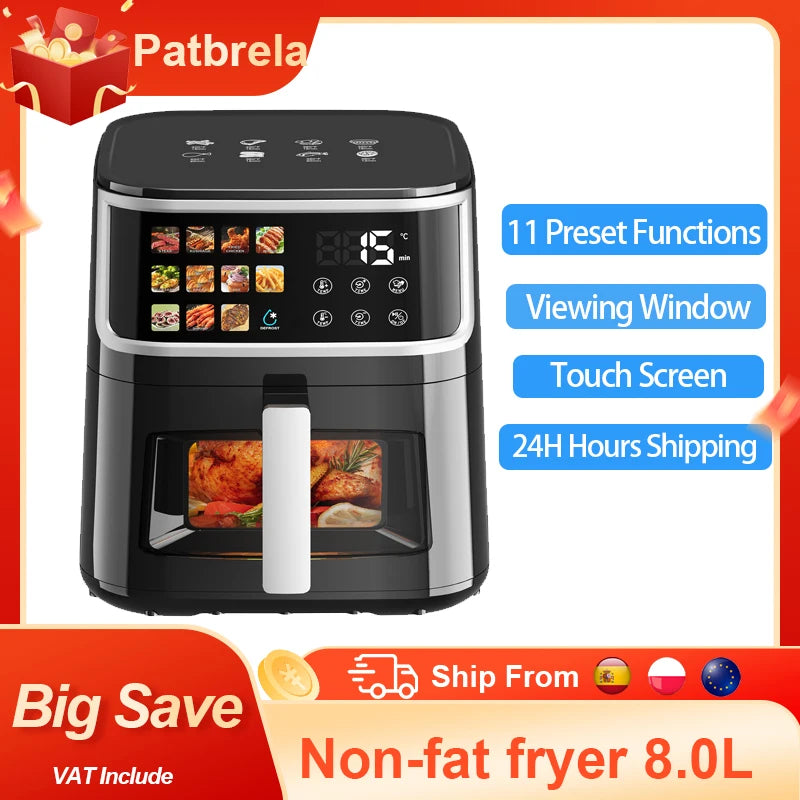Patbrela Non-fat fryer 8L Large Hot Air Frye with Led Screen