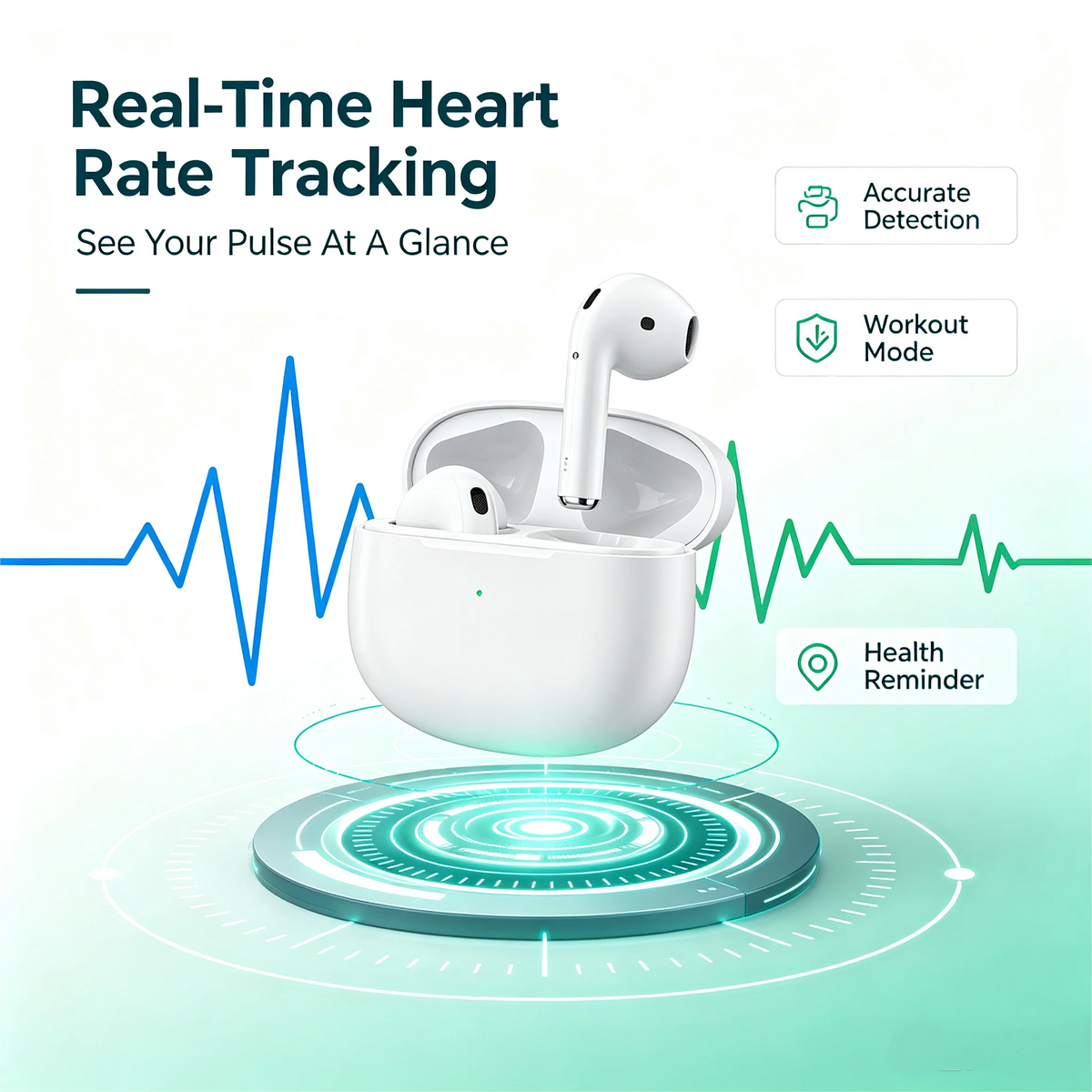 ZZLOVE Wireless Heart Rate Monitor TWS Earbuds Noise Cancelling