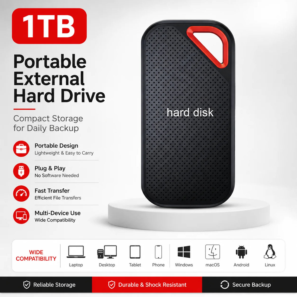 2TB External Hard Drive Portable SSD USB-C Fast & Compact  Data Storage for Laptop Mac PC