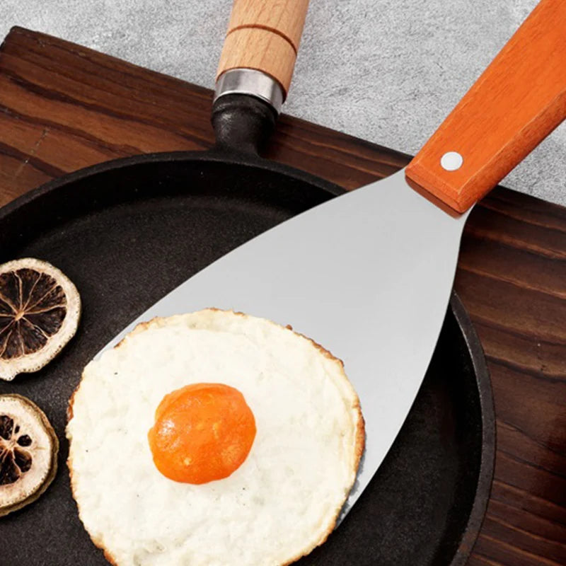 Stainless Steel Oblique Spatula Steak Burger Pancake Pizza Scraper Shovel Wooden Handle Barbecue Utensils Kitchen Cooking Tools