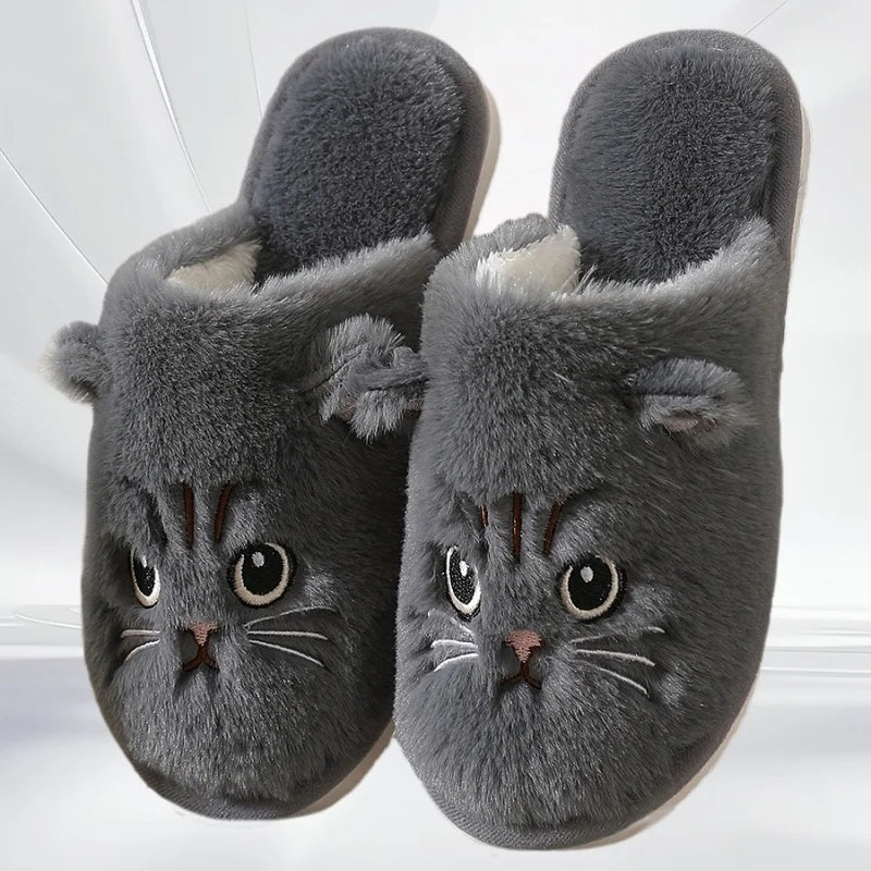 2025 Women Cute Cat Fluffy Furry Home Slippers Couples Indoor