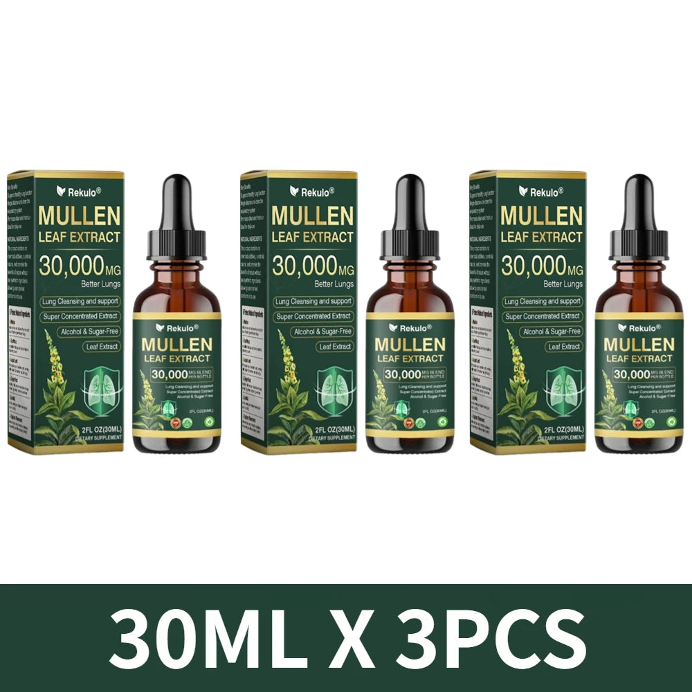 30000mg Mullein Leaf Herbal Drops, Lung Detox Cleansing Formula, Fast Absorption Natural Respiratory Health Maintenance