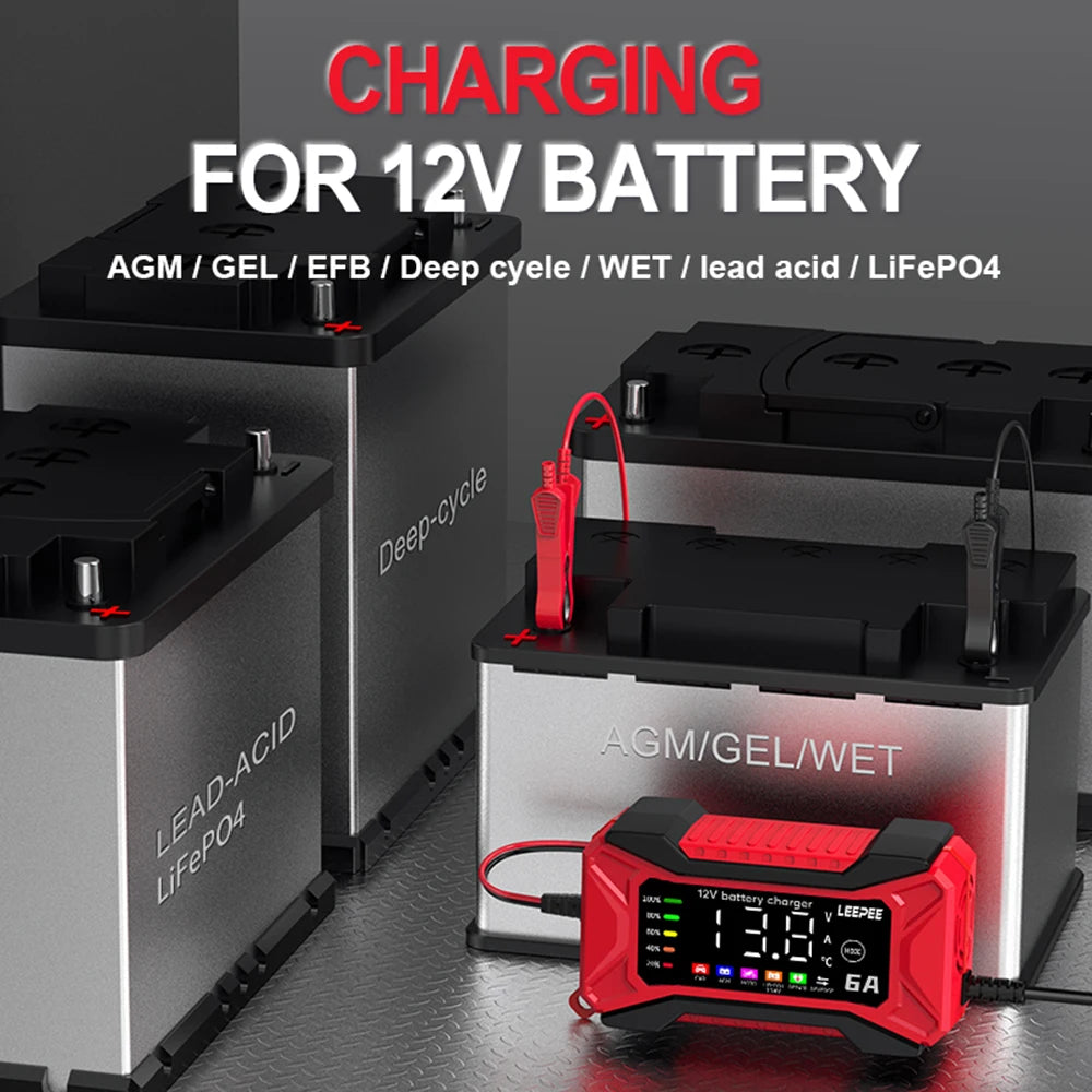 Intelligent Car Battery Charger Smart Battery Charging Fast Power Full Automatic
