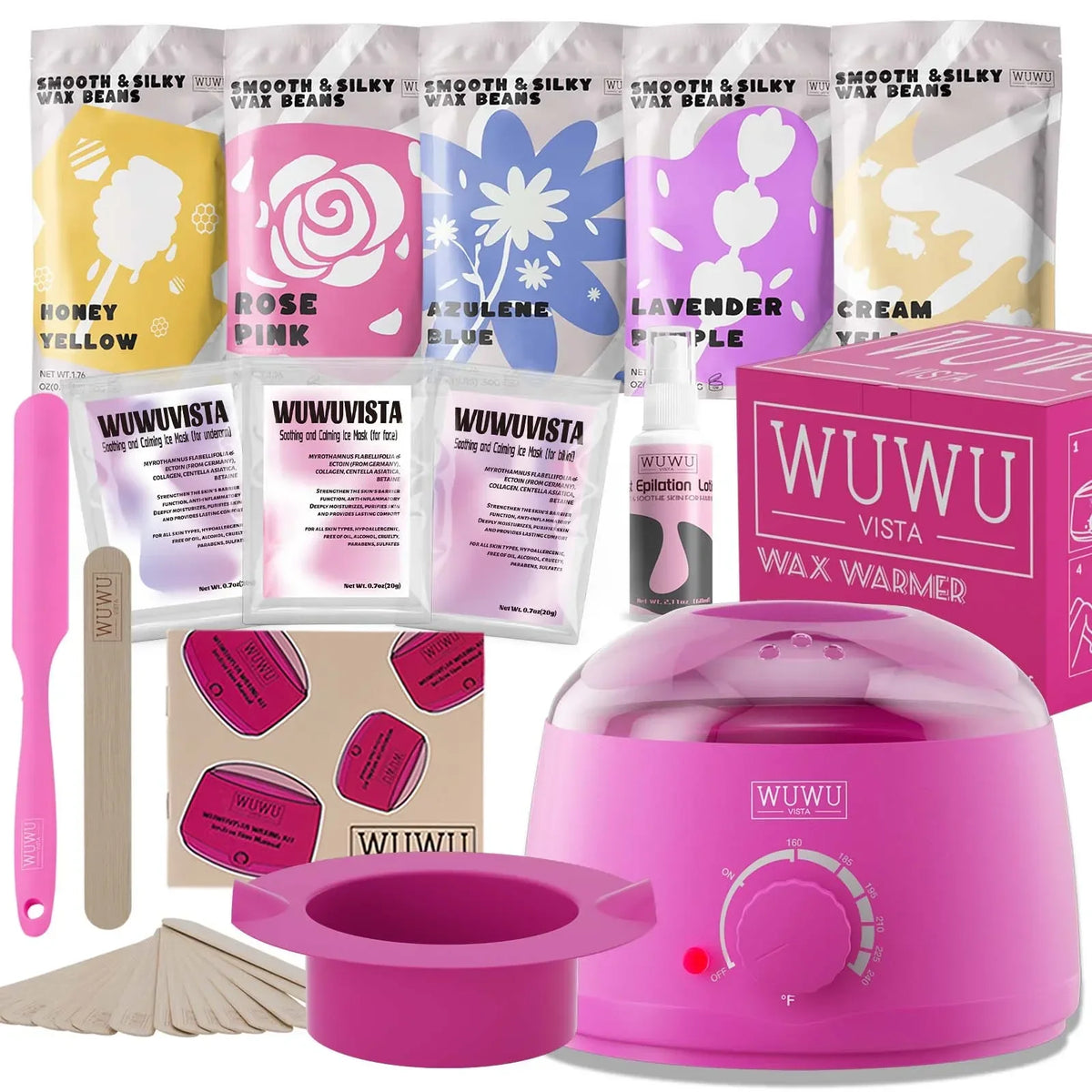 WUWUVISTA Waxing Kit 23 Items, Christmas Gift Hard Wax Hair Removal with Wax Heater & Beans for Body/Face/Brazilian/Sensitive Skin